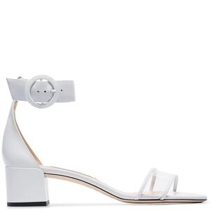 Jimmy Choo White Jaimie Leather And PVC ankle strap Sandals